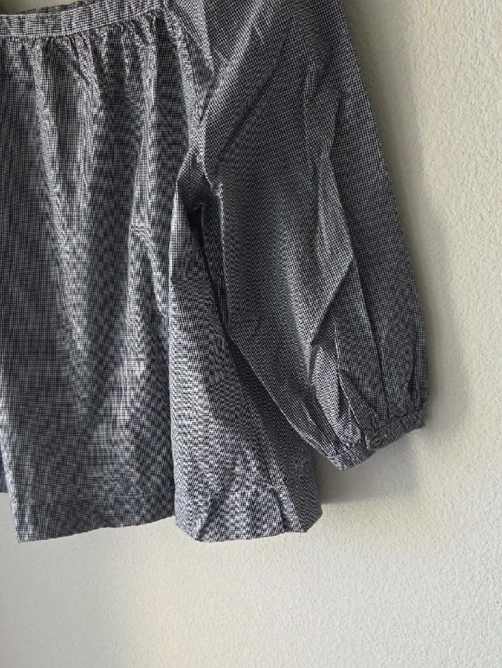 J. Crew Gray Checked Square Neck Peasant Blouse 100% Cotton Sz 8 Boho Cottage